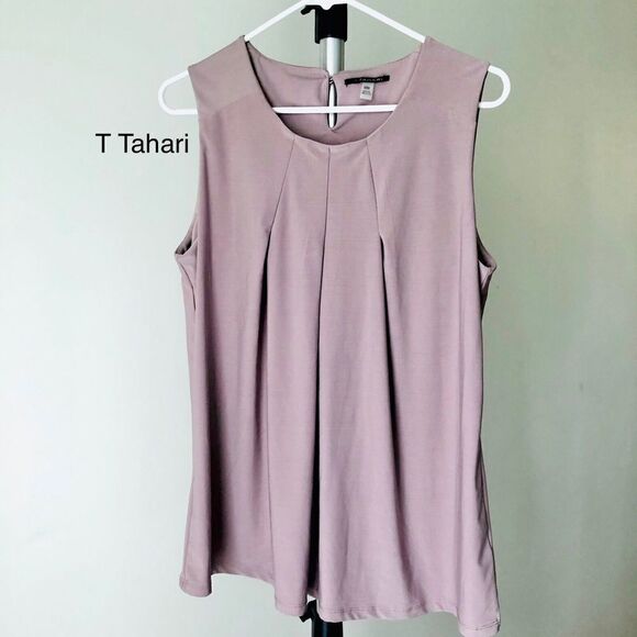 T‎ TAHARI Lilac/Mauve Front Pleat Sleeveless Blouse/ Sz M - Picture 1 of 6